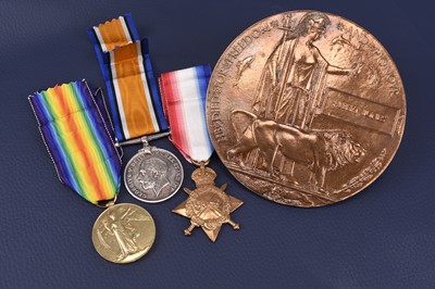 Lot 147 - LOCAL INTEREST - WW1 KIA Medal group with death plaque, Pte. Albert Jones KSLI