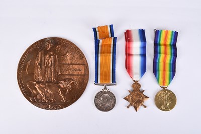 Lot 147 - LOCAL INTEREST - WW1 KIA Medal group with death plaque, Pte. Albert Jones KSLI