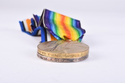 Lot 147 - LOCAL INTEREST - WW1 KIA Medal group with death plaque, Pte. Albert Jones KSLI