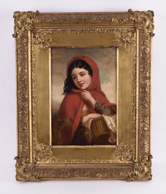 Lot 133 - 19th Century, Portrait of a Girl with a Red Hood and her Dog