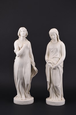 Lot A pair of Copeland parian figures of Maidenhood and Beatrice after Papworth