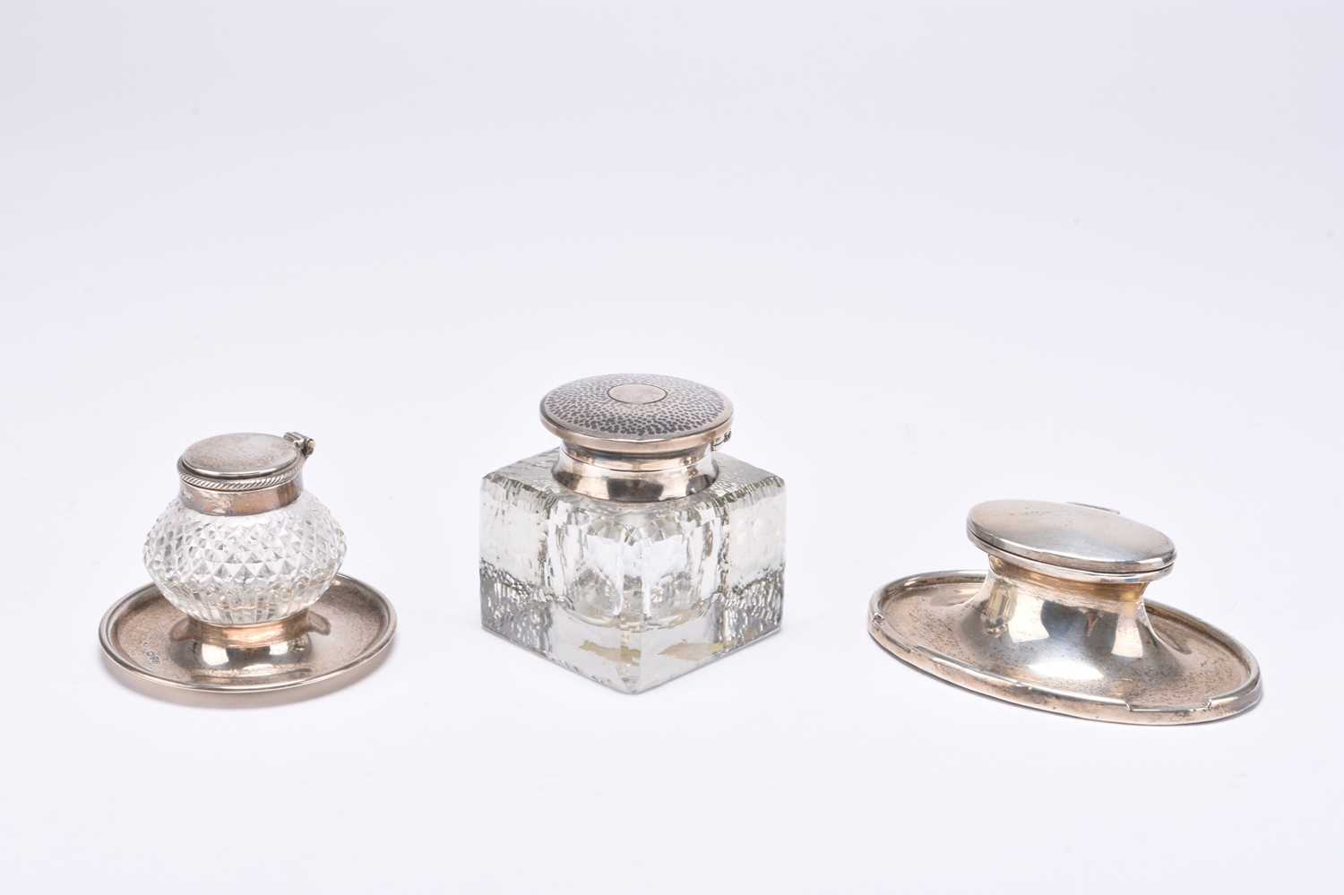 Lot 27 - Three silver mounted inkwells