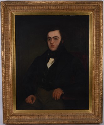 Lot 46 - British School (19th Century) Portrait of a Seated Gentleman wearing a Green Velvet Waistcoat