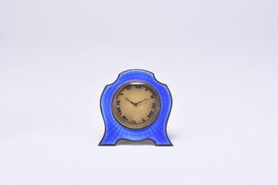 Lot 102 - A silver and guilloche enamelled clock retailed by Harrods