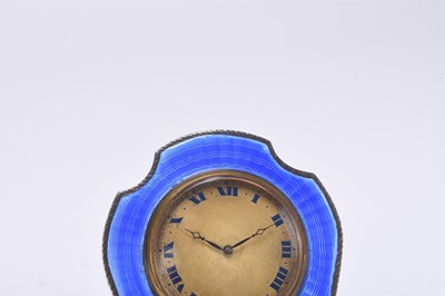 Lot 102 - A silver and guilloche enamelled clock retailed by Harrods
