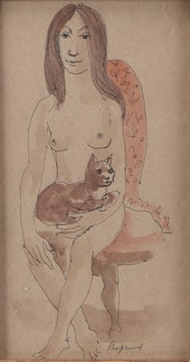 Lot 37 - Sidney D'Horne Shepherd (Scottish, 1909-1993) Nude woman seated with a cat on her lap