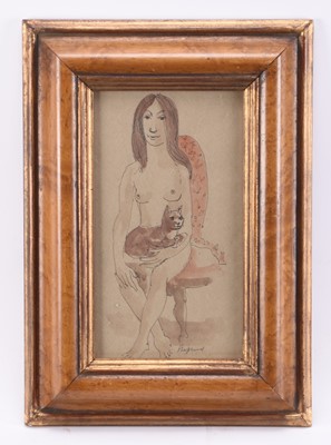 Lot 37 - Sidney D'Horne Shepherd (Scottish, 1909-1993) Nude woman seated with a cat on her lap