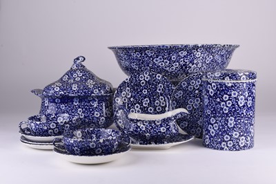 Lot 102 - Burleigh Ironstone 'Calico' blue and white dinner service, 20th century