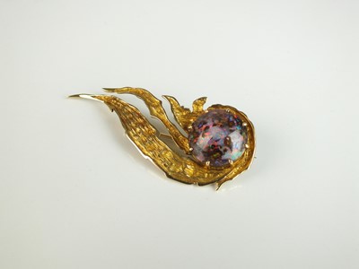 Lot 337 - A black boulder opal brooch