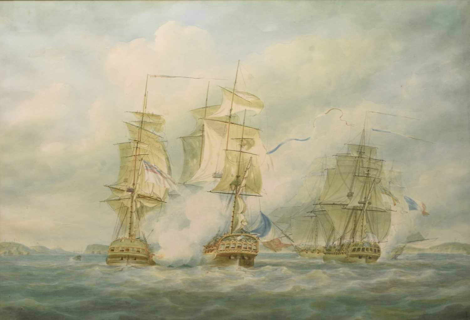 Lot 8 - Nicholas Pocock (1740-1821) The Capture of the 'Resistance' by H.M. Frigates