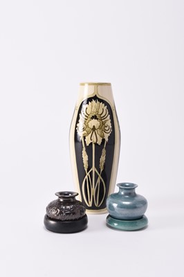 Lot 62 - Black Ryden 'Peony' vase designed by Kerry Goodwin and four Lise B Moorcroft pieces