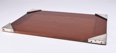 Lot 191 - RAF Interest - Mahogany desk blotter with silver-mounted corners and Fighter Command crest