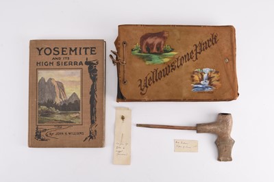 Lot 123 - AMERICAN FRONTIER ITEMS including a yellow metal nugget tie pin, book and photo album (4)
