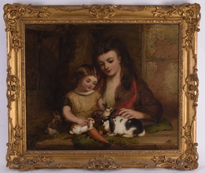 Lot 132 - John Frederick Pasmore (1820-1881) Feeding the Rabbits