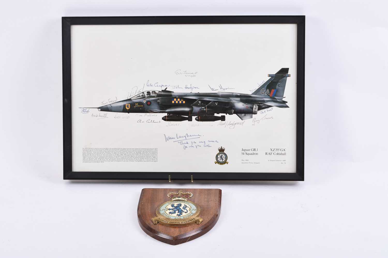 Lot 185 - RAF 54 Squadron signed print and mess plaque