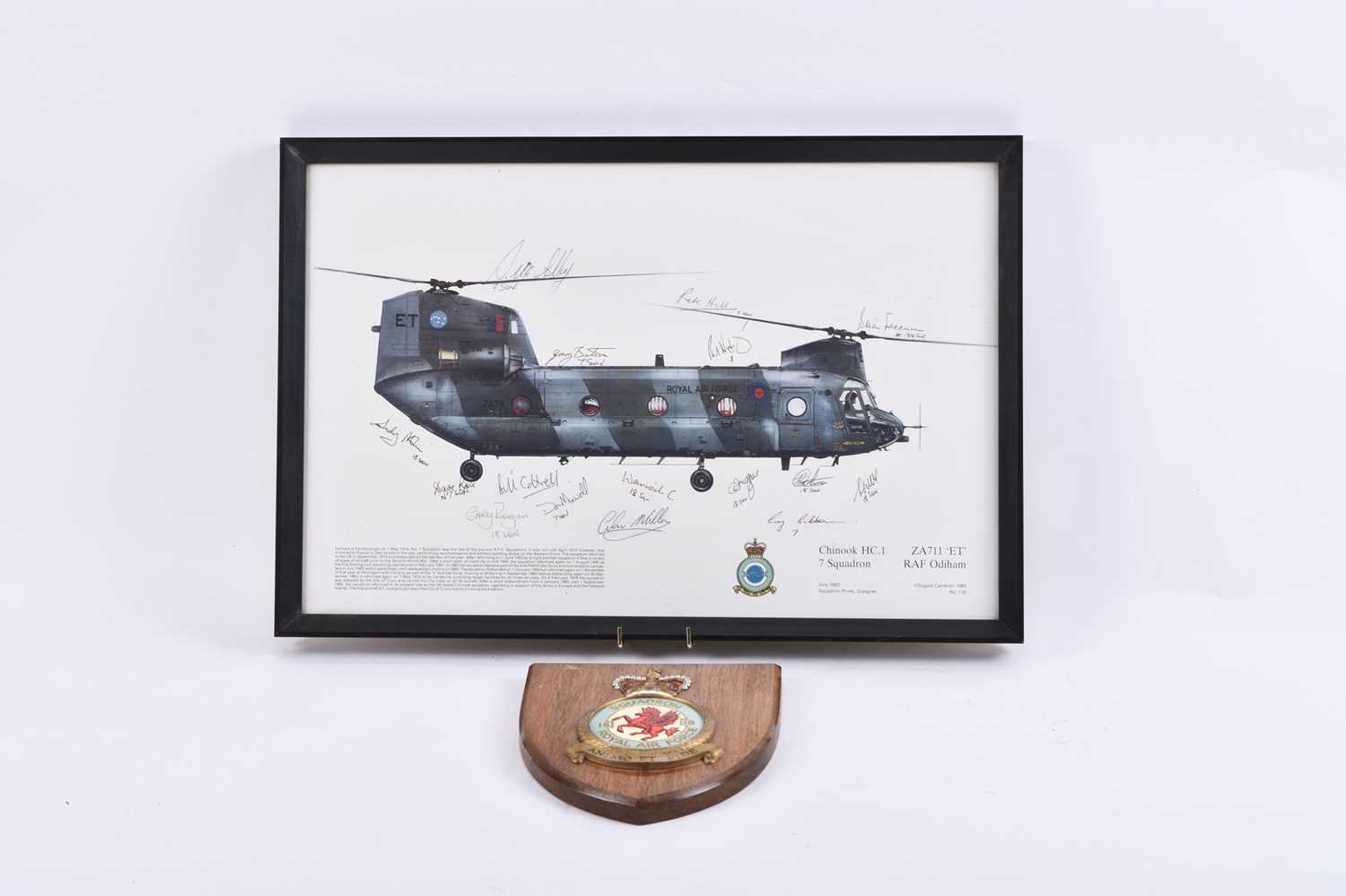 Lot 186 - RAF - Signed 7 Squadron print with mess plaque
