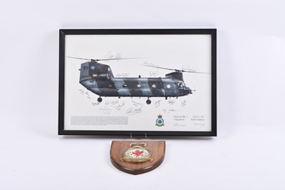 Lot 186 - RAF - Signed 7 Squadron print with mess plaque