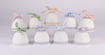 Lot 114 - Nine Lladro porcelain Christmas bells in their original boxes