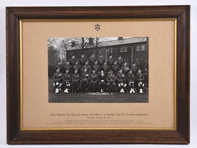 Lot 169 - Regimental photograph of 1st Battalion Queen's Own Cameron Highlanders with the King and Queen