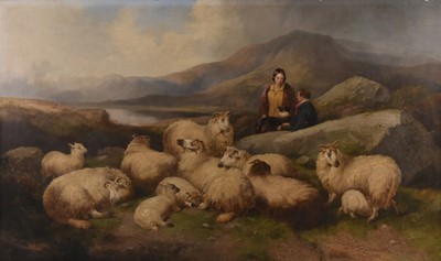 Lot Richard Ansdell (1815-1885) A Flock of Sheep Resting on a Hillside