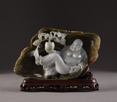 Lot 178 - A Chinese jadeite boulder carving of Buddha, 20th century