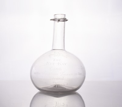 Lot An interesting 'Kit Kat Club' glass onion decanter or carafe, early 18th century