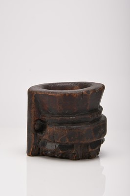 Lot 46 - A carved yew wood mortar, probably Spanish