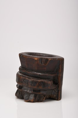 Lot 46 - A carved yew wood mortar, probably Spanish
