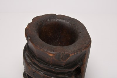Lot 46 - A carved yew wood mortar, probably Spanish