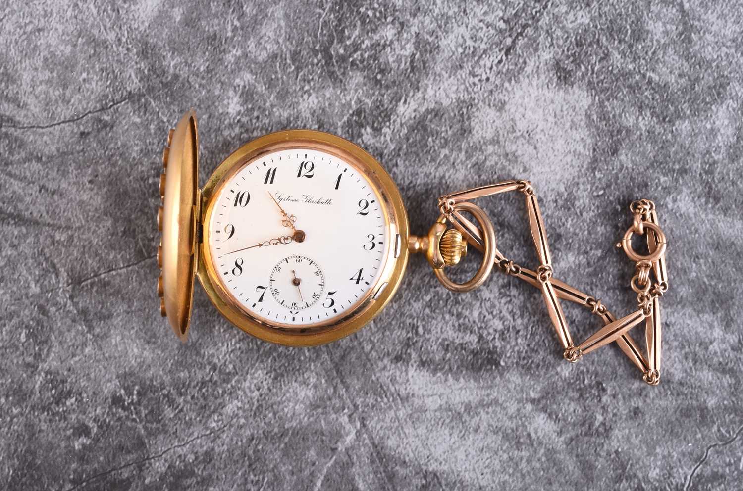 Lot 354 - Systeme Glashutte: A 14ct gold diamond set hunter pocket watch