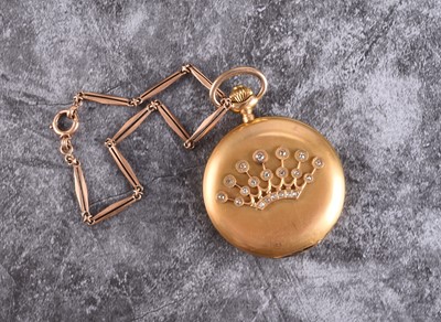 Lot 354 - Systeme Glashutte: A 14ct gold diamond set hunter pocket watch