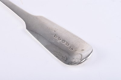 Lot 19 - A Victorian Fiddle pattern silver soup ladle