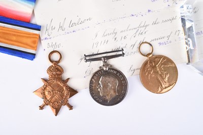 Lot 163 - WW1 KIA medal trio to Pte. J.F Wilson, Notts & Derby Regiment (Sherwood Foresters)