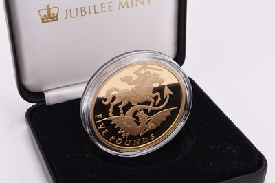 Lot 274 - Jubilee Mint - Tristan Da Cunha, 22ct gold proof "St George and the Dragon" £5 coin