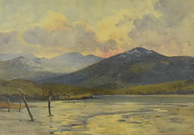 Lot 354 - Walter Follen Bishop (1856-1936) River Landscape with Mountains