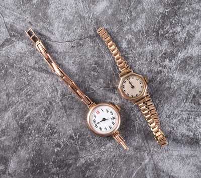 Lot 376 - Two early 20th century lady's 9ct gold wristwatches