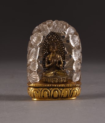 Lot 176 - A Tibetan carved and parcel gilt rock crystal throne, with associated miniature Maitreya