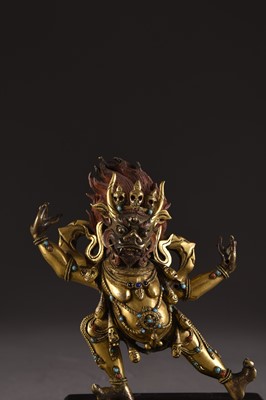 Lot 167 - A good Sino-Tibetan gilt bronze figure of Dharmapala Yama, 17th/18th Century