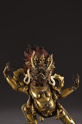 Lot 167 - A good Sino-Tibetan gilt bronze figure of Dharmapala Yama, 17th/18th Century