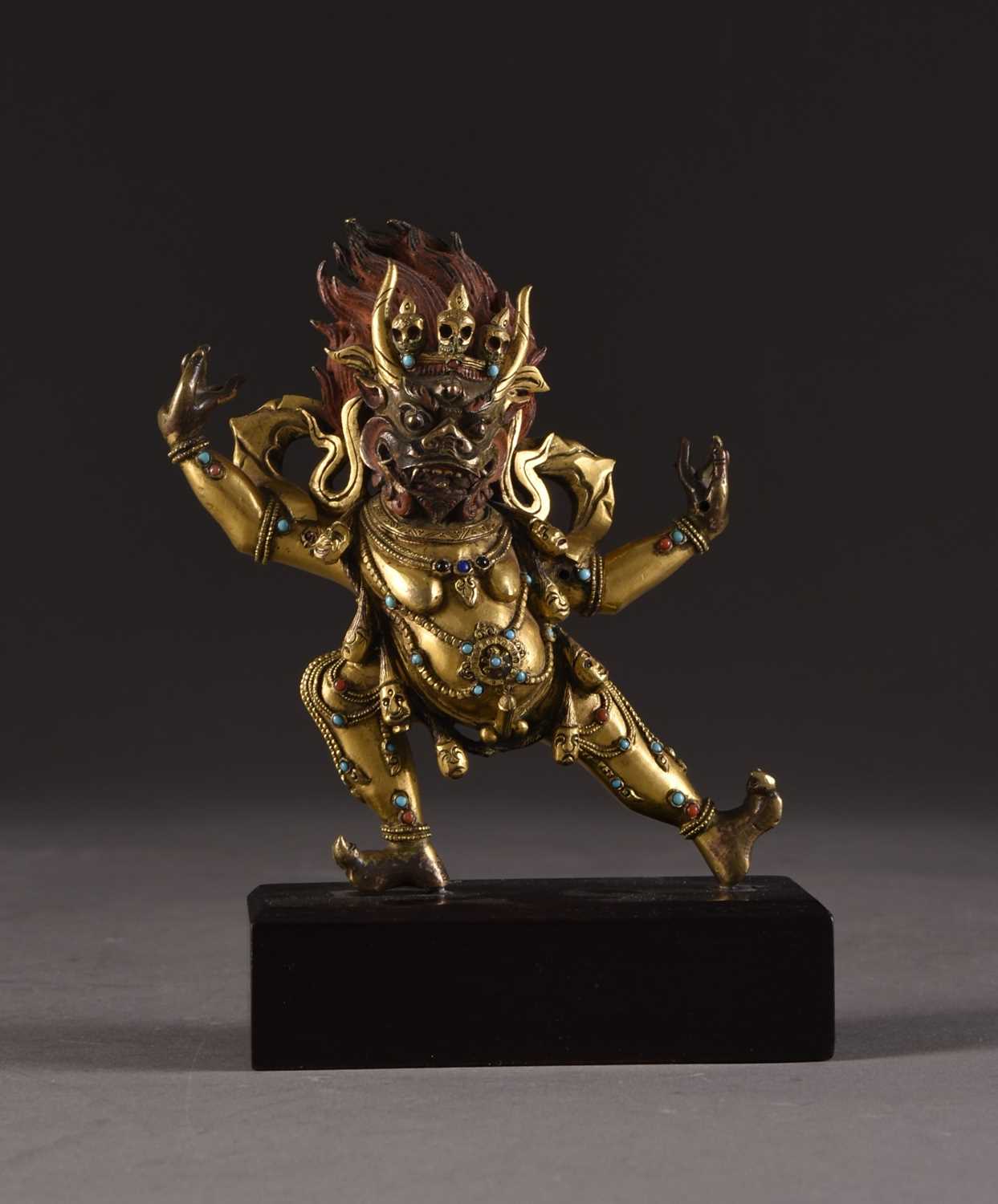 Lot 167 - A good Sino-Tibetan gilt bronze figure of Dharmapala Yama, 17th/18th Century