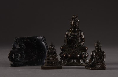 Lot 375 - Three small Chinese bronze figures, Qing Dynasty
