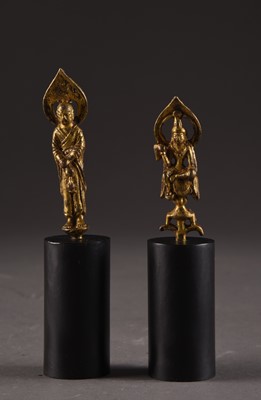 Lot 159 - Two small gilt bronze figures of Bodhisattva, Tang Dynasty