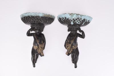 Lot 56 - After Carpeaux, a pair of bronze putti figural wall pockets