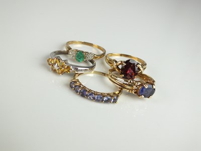 Lot 172 - A collection of five 9ct gold stone set rings