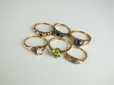 Lot 238 - A collection of six stone set gold rings