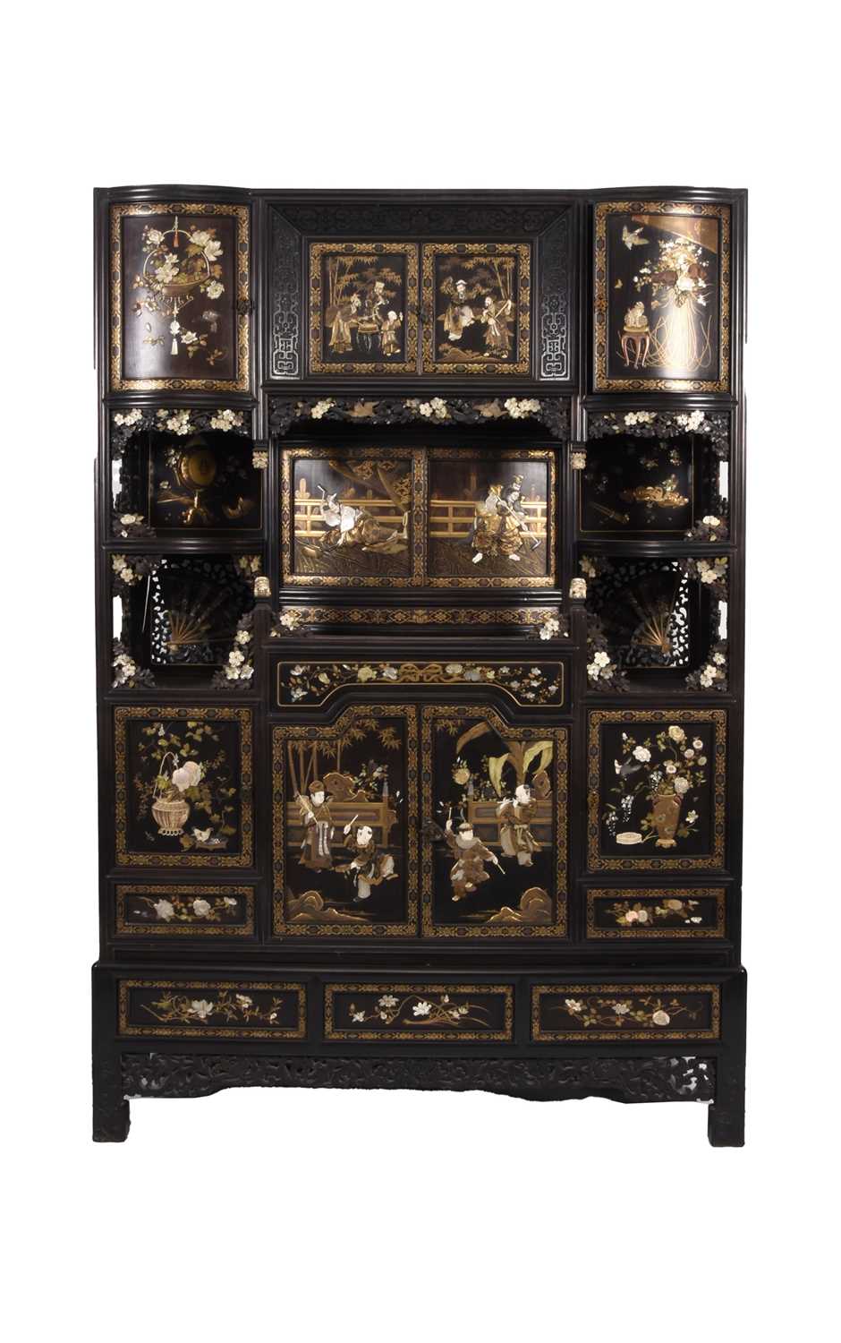 Lot 218 - An exceptional Japanese Shibayama inlaid rosewood cabinet, Meiji era