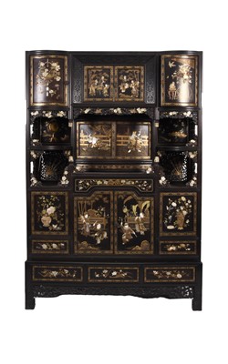 Lot 218 - An exceptional Japanese Shibayama inlaid rosewood cabinet, Meiji era