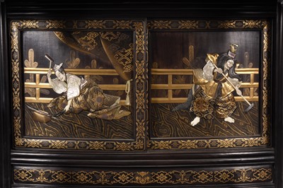 Lot 218 - An exceptional Japanese Shibayama inlaid rosewood cabinet, Meiji era