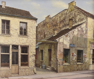 Lot 61 - René Dulieu (French 1903-1992) Street scene, 'Entryway between two houses on Pixerecourt Street'