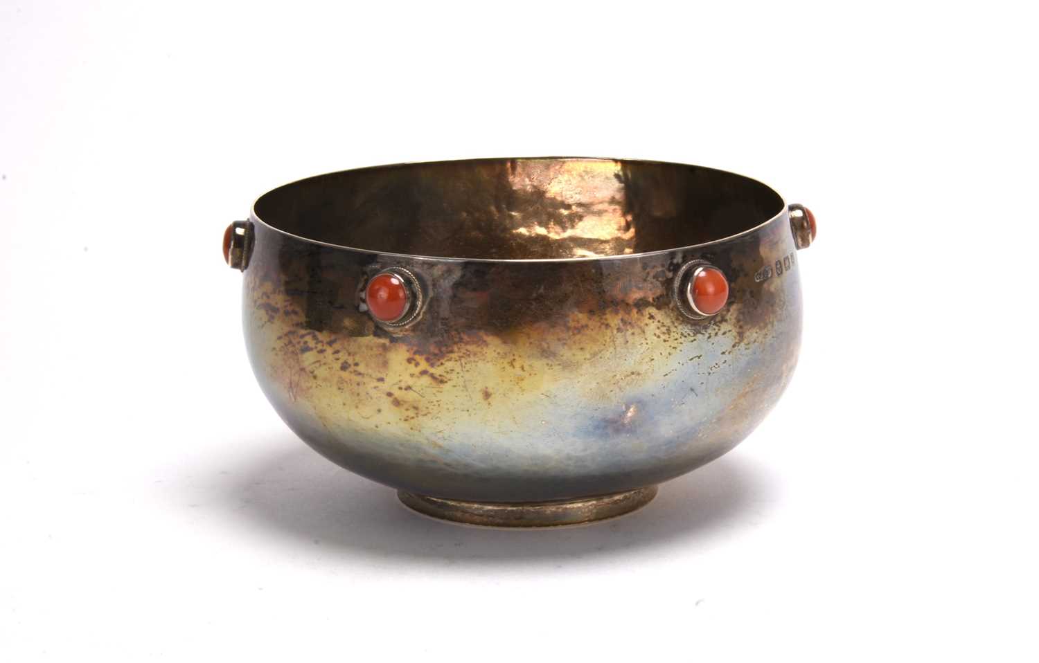 Lot 12 - An Arts and Crafts coral mounted silver bowl